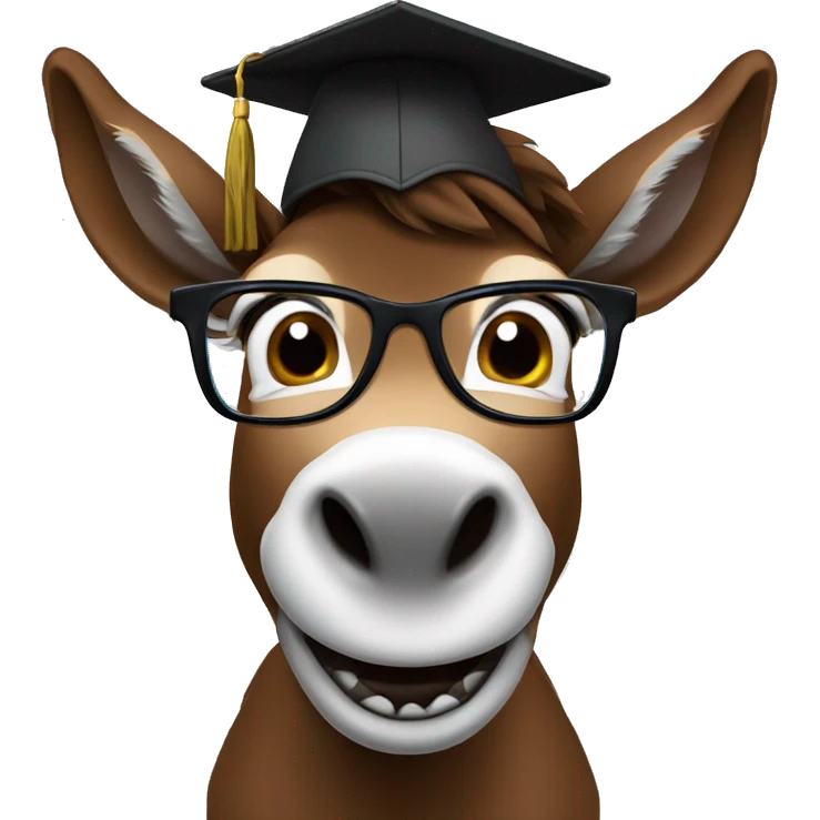 nerd brown donkey with 2 big tooth using glasses and mortarboard emoji