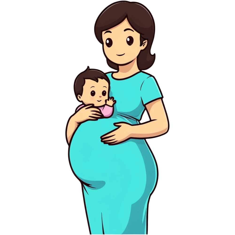 Beautiful brunette pregnant woman with baby bump emoji