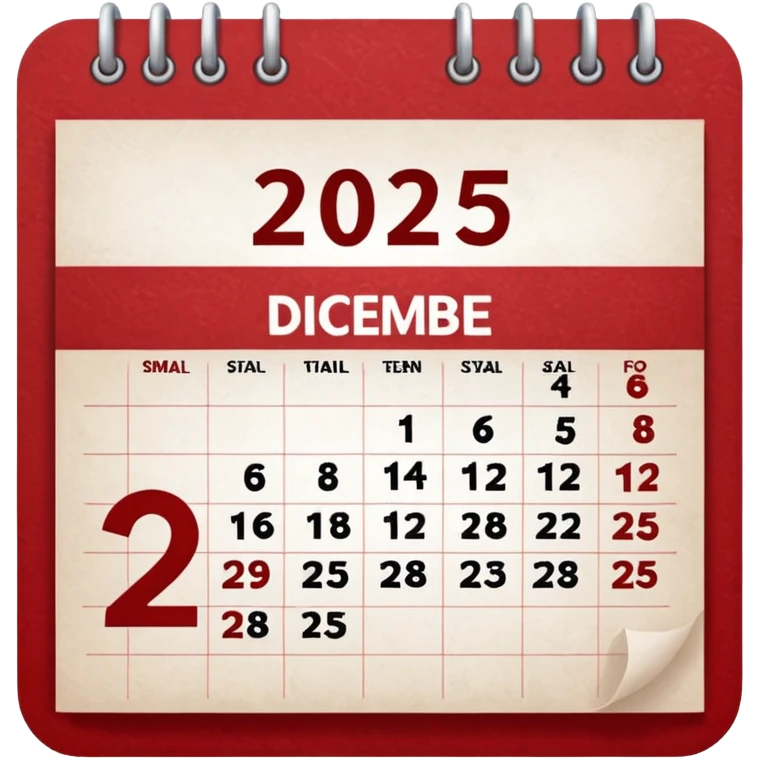 CALENDARIO DE DICIEMBRE 2025 ROJO emoji