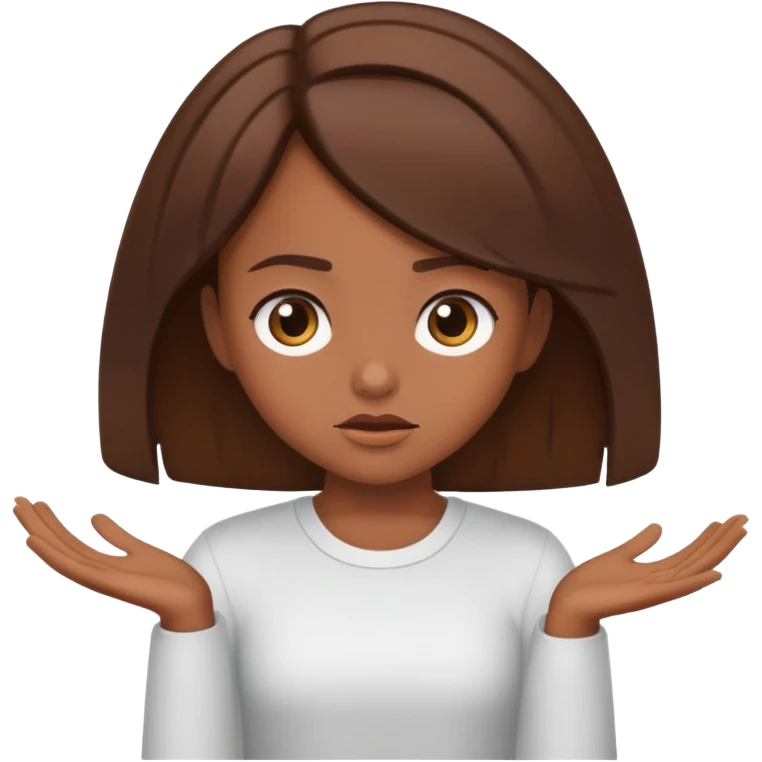 brown-skinned girl with brown hair, shrugging, no uniform emoji