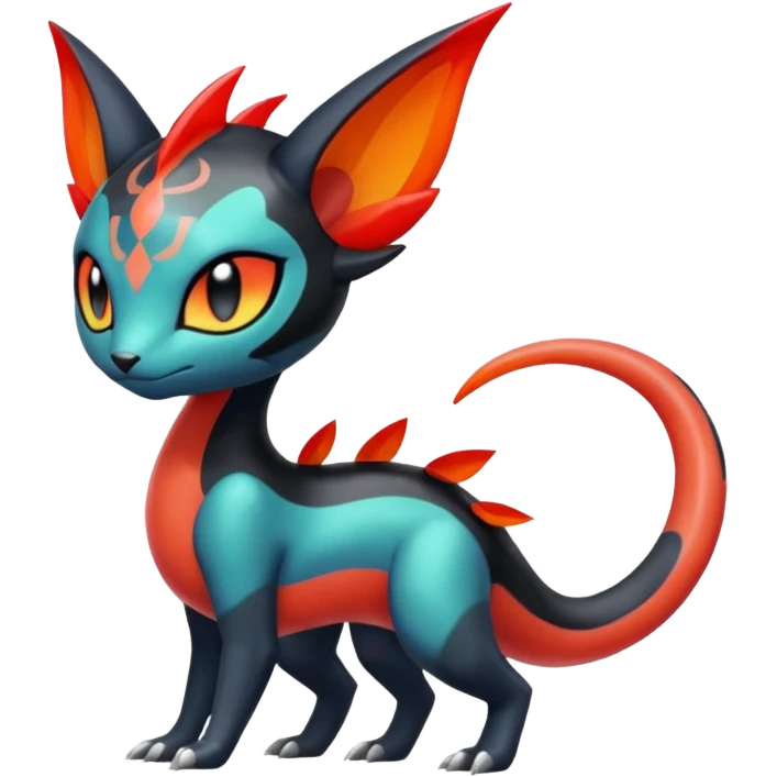 Colorful Translucent Tricky Hot Handsome Meloetta-Salandit-Litten-Pokémon-Fakémon-fusion-hybrid-creature emoji