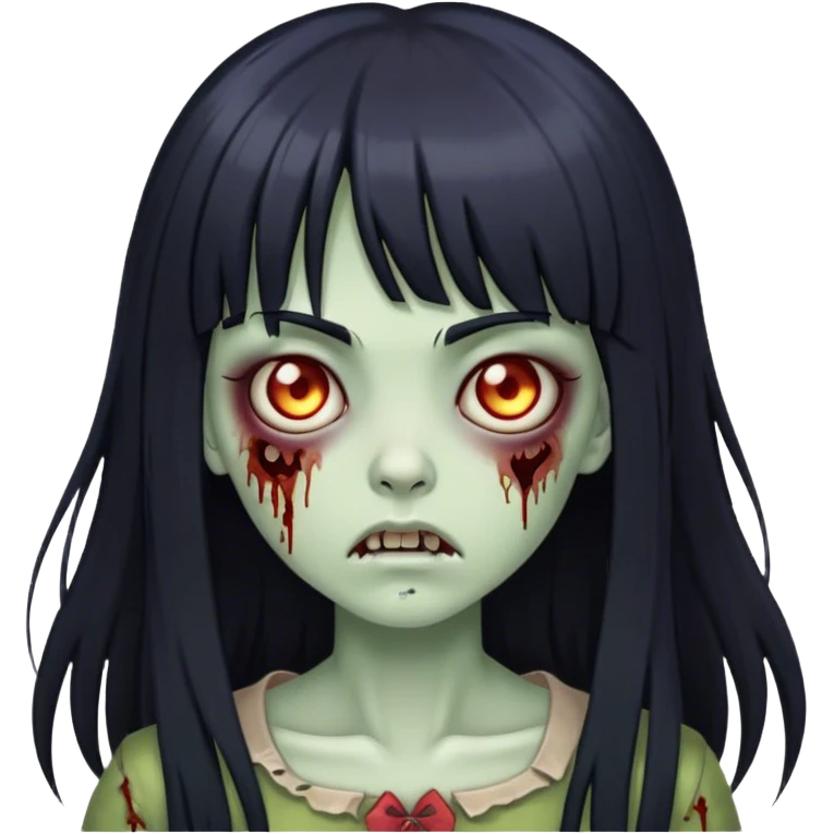 zombie girl with long black hair and bangs 🧟‍♀️ emoji