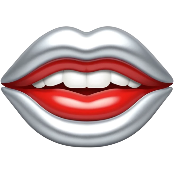 Chrome silver lips emoji, glossy metallic texture, iOS emoji style, smooth reflections, bold but minimal design, centered, silver mouth. all silver emoji