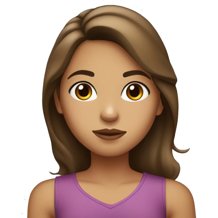 A girl with shoulder-length brown hair, slightly tanned skin, small black eyes, and making a kissing pout with her lips. emoji
