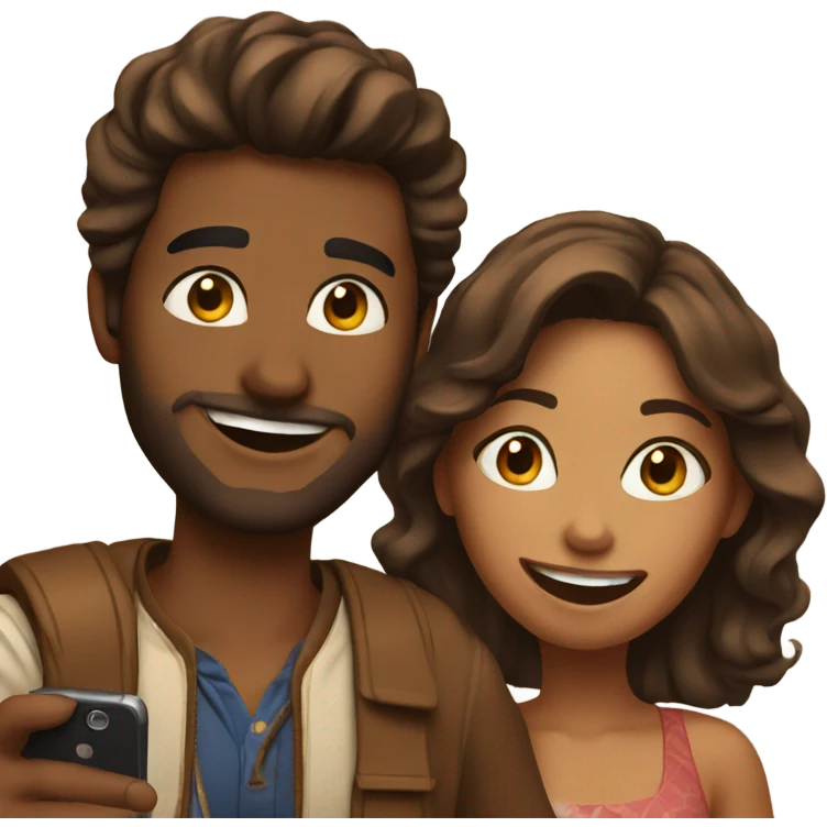 Brown couple taking a selfie together  emoji