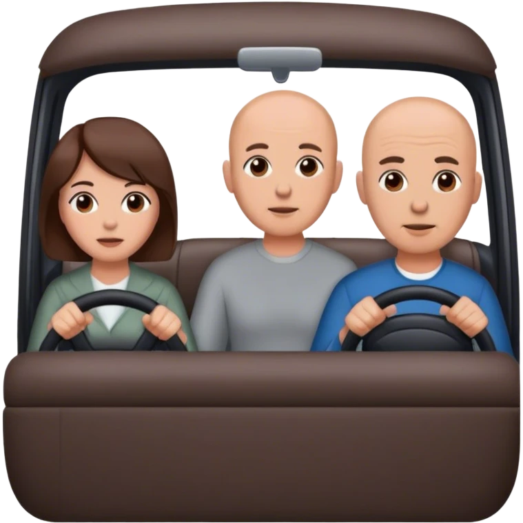 wife short brown hair driving, bald husband passenger  emoji