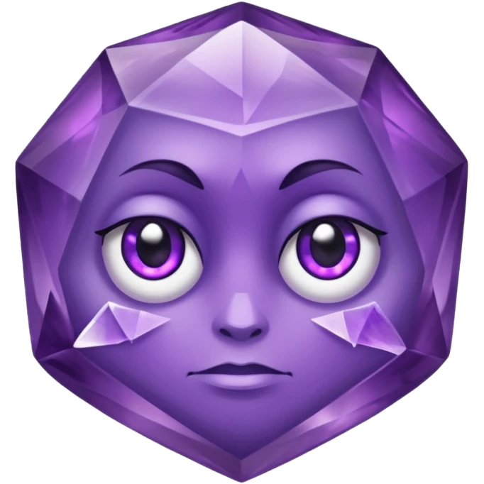 Single gemstone amethyst character rock, with carved facets with eyes beautiful emoji