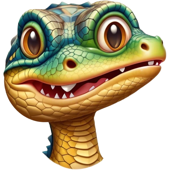 Cinematic Comical Monitor Lizard Portrait Emoji, Head tilted dramatically with an exaggeratedly shocked expression, featuring a robust, patterned body with wide, comically expressive eyes full of humorous disbelief, Simplified yet hilariously expressive features, highly detailed, glowing with a slightly sassy glow, high shine, dramatic yet playful, stylized with an air of quirky reptilian attitude, soft glowing outline, capturing the essence of a meme-worthy monitor lizard that looks ready to side-eye its way into viral fame! emoji