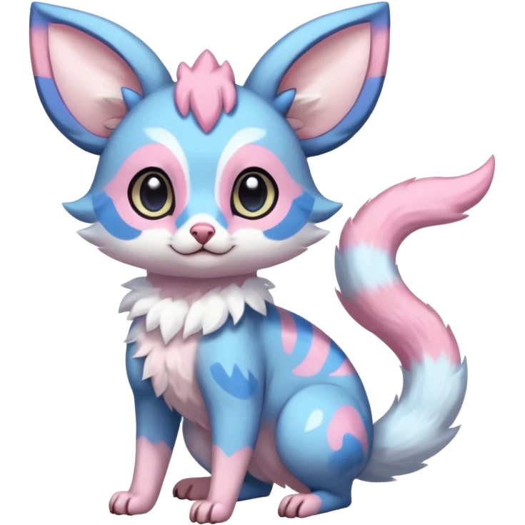 Rare realistic cute adorable epic aesthetic colorful Amaura-Sylveon-Civet-Genet-species-Fakemon-hybrid-creature, with markings, full body emoji