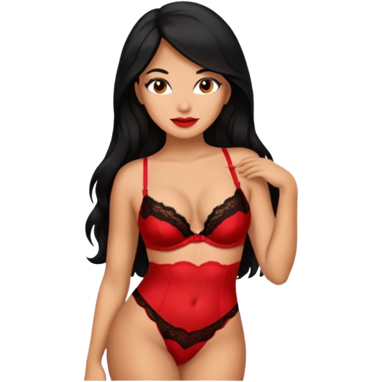 A Latina woman in a red lingerie, long black hair emoji