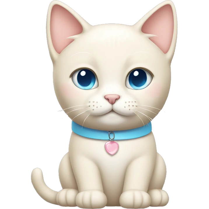 cream cat with light blue eyes and light pink collar sitting full body emoji