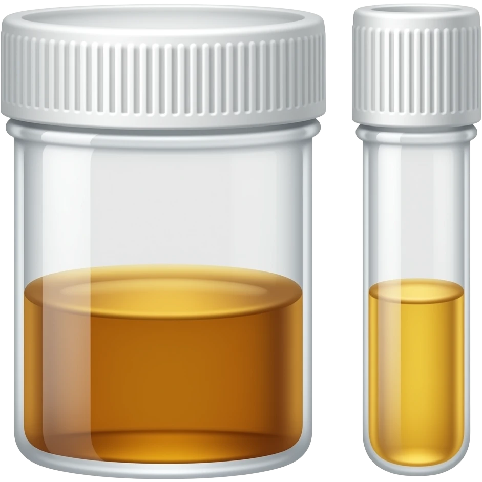 Urine in container and rubber stop emoji