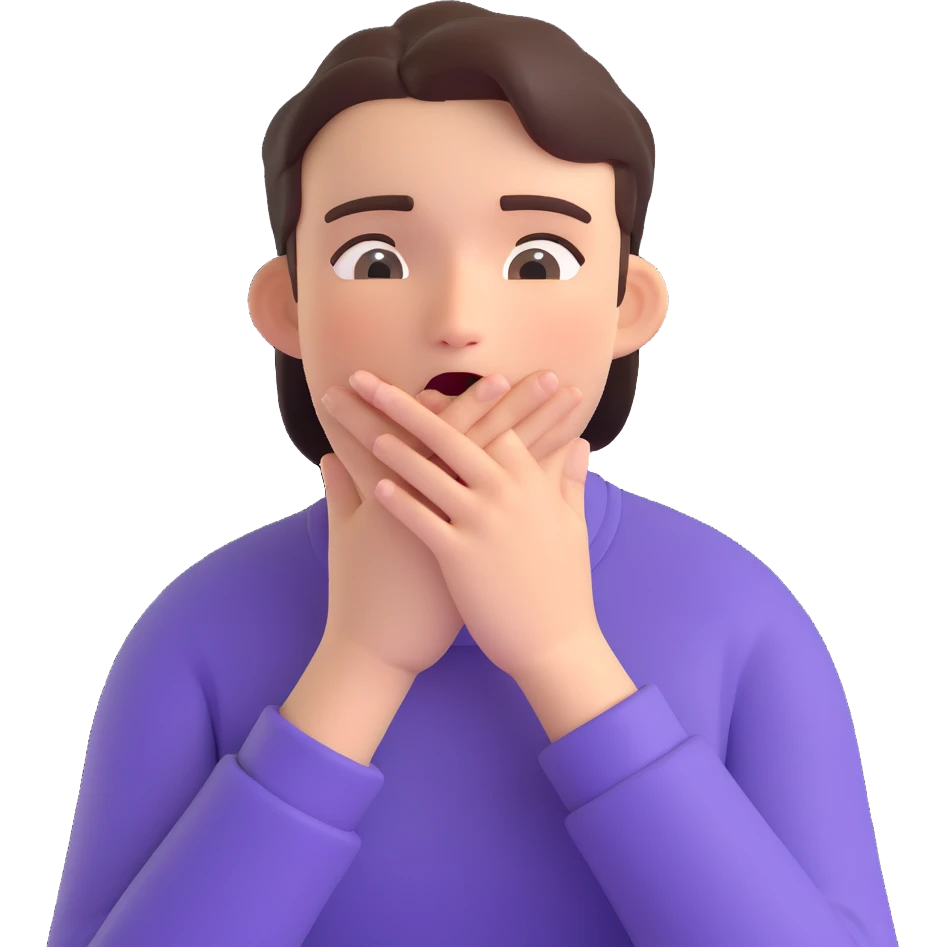 emoji of a person overwhelmed with excitement, flustered, hands covering mouth, eyes sparkling, energetic body language emoji