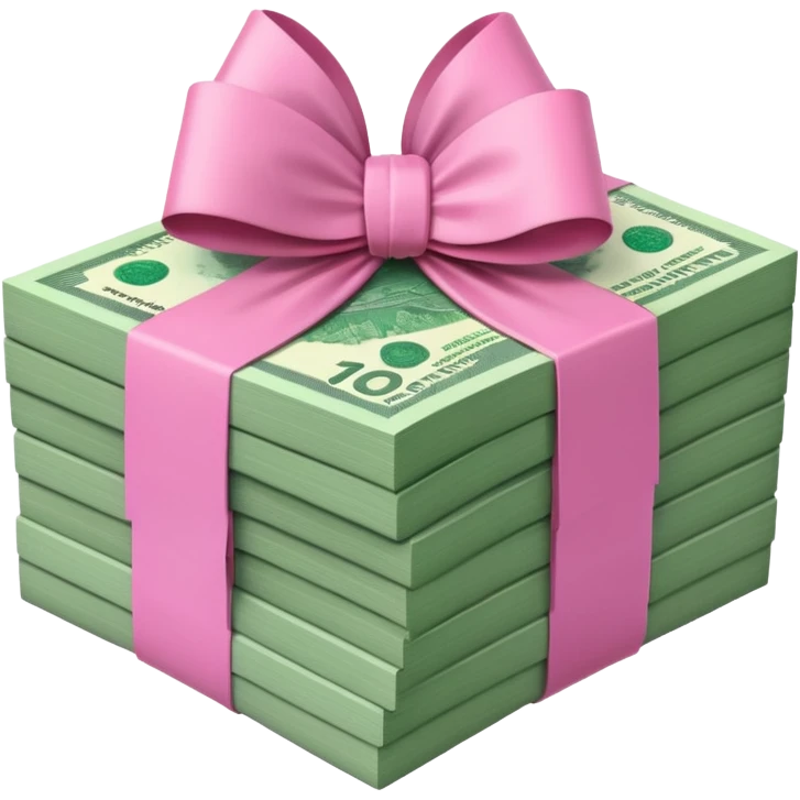 Forest Green Australian $100 notes stacked together and wrapped in a pink bow emoji