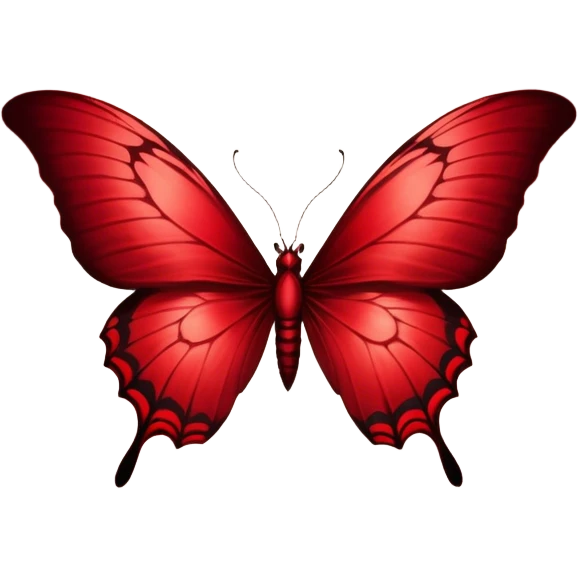 A majestic crimson butterfly with wings in Venetian and rustic red gracefully flutters in the foreground, bathed in a soft, eerie glow. Behind it, Gothic crosses loom in the distance, shrouded in a deep red mist that enhances the melancholic beauty of the scene. emoji