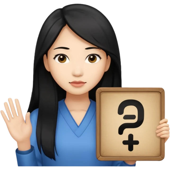 A dominatrix holding a large sign. Asian woman with long black hair emoji
