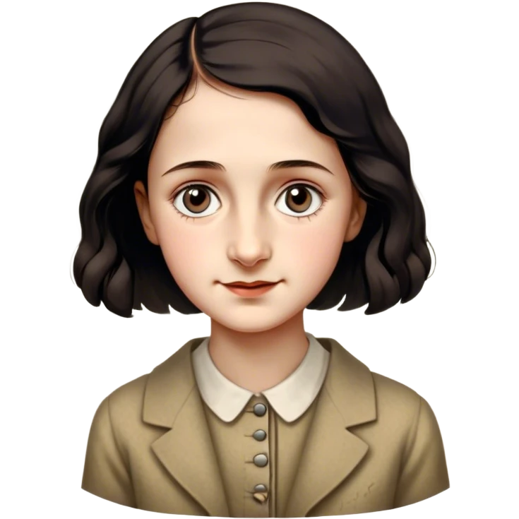 Anne Frank – Cinematic Realistic Portrait of Anne Frank, depicted with a reflective, gentle expression in period clothing, her eyes conveying hope and resilience, rendered with soft, natural lighting and delicate textures that capture the poignancy of her legacy. emoji