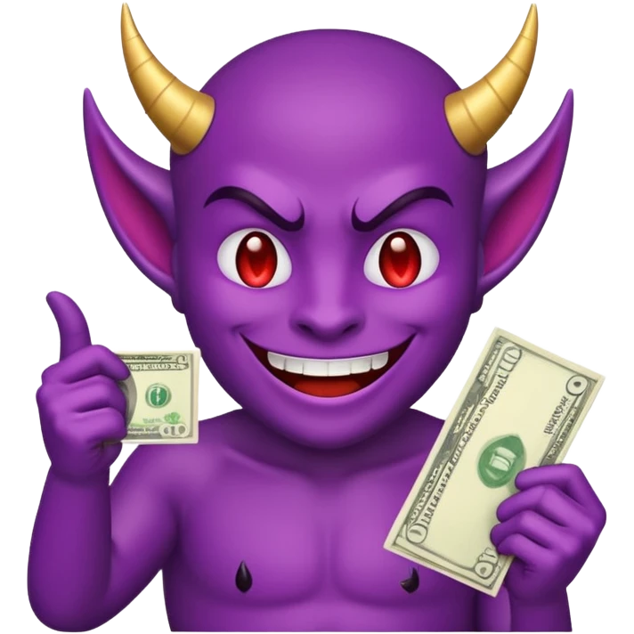 purple devil emoji (fun and light hearted) with money  emoji