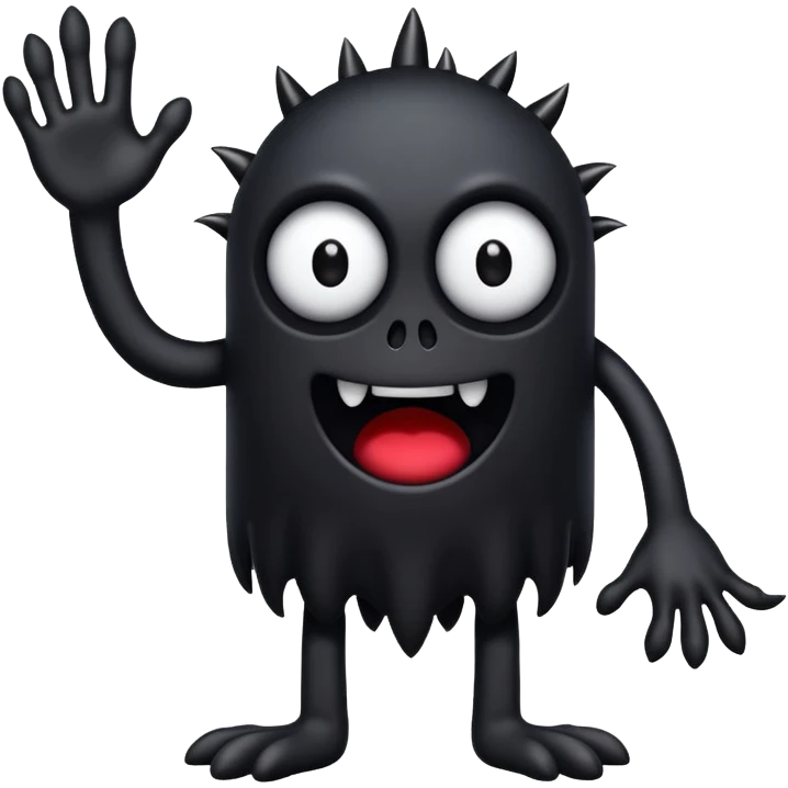 Scary, black monster with feet and arm with white eyes and like a emoji emoji