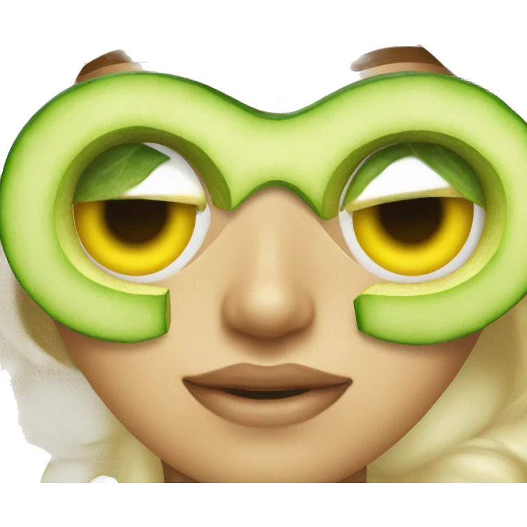 Yellow Emoji with cucumber on her eyes emoji