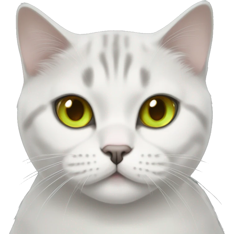 British Shorthair white Short Face Cat with Yellow and green gradient Eyes with have blackhair and brown eyes girl  emoji