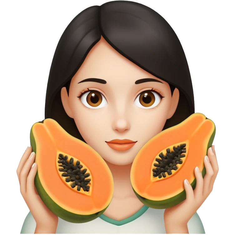 Girl holding one half of papaya sliced in half emoji