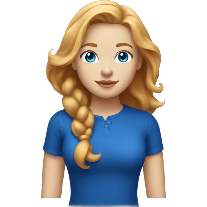 Strawberry blonde girl with blue eyes light skin wearing a royal blue shirt  emoji