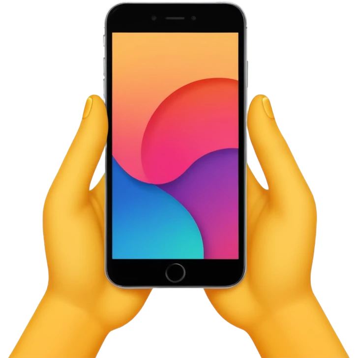Un tac Tac a una pantalla de teléfono  donde se visualice el teléfono y las manos haciendo el movimiento y sea de colores vibrantes y resalntante emoji