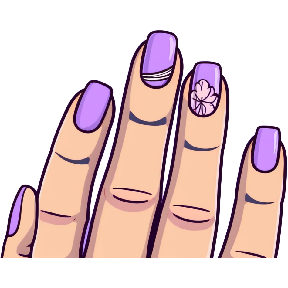lilac pastel manicure with nail art designs emoji