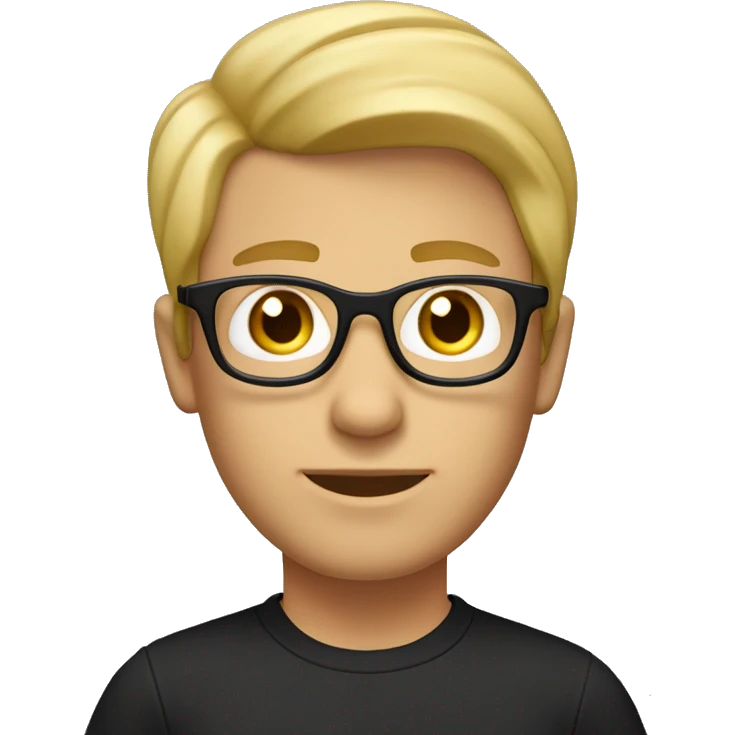 guy, white black shirt, square glasses, brown eyes, blond hair below the ears, “curtains” hairstyle. emoji