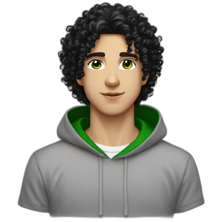 an EBOY blackhoodie green eyes curly black hair and caucasian emoji
