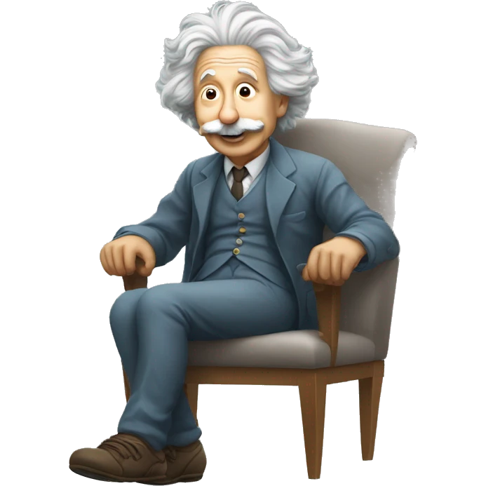 albert einstein super happy listening music while siting on the chair emoji