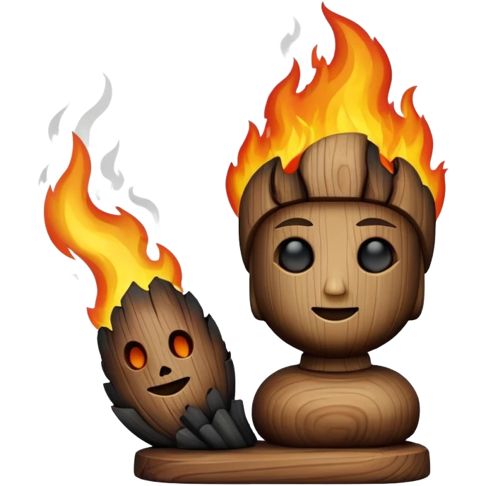 make a wooden statue/s burning emoji