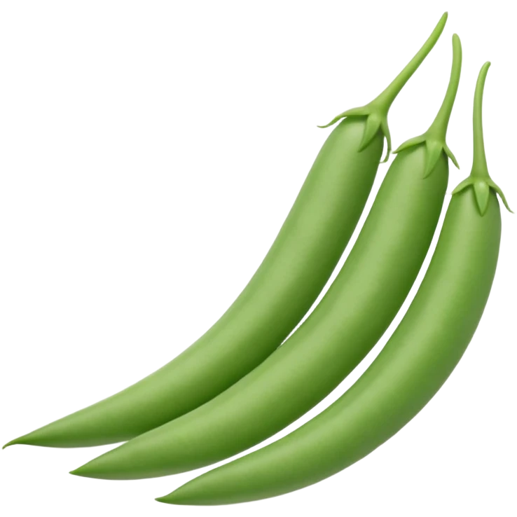 2-4 haricots verts, whole, slightly curved, vibrant green, pointed ends, fresh, crisp, subtle sheen, natural texture, tiny stem tips, no leaves, no plate, transparent background, emoji scale emoji