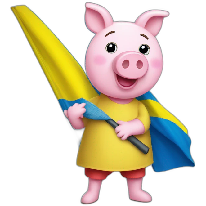 Pepa pig holds a Ukrainian flag emoji
