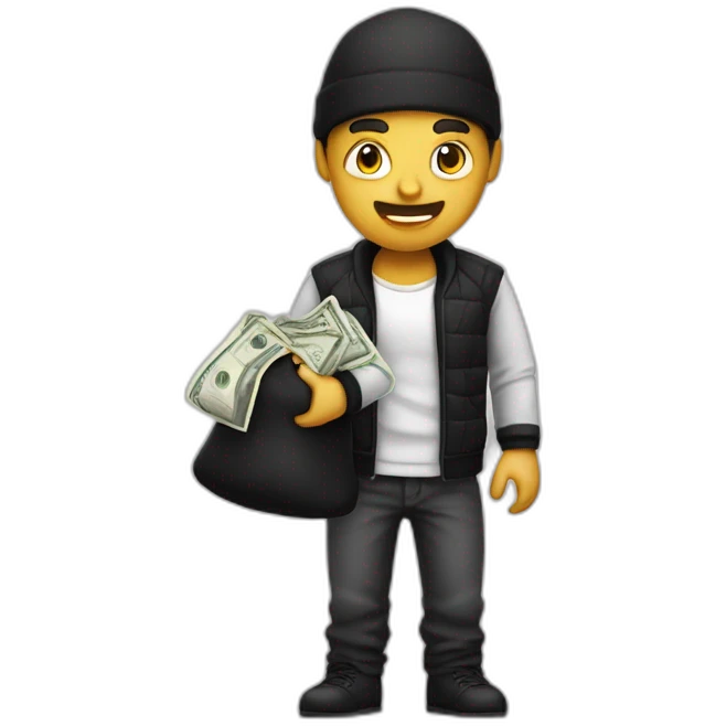 Thief with black and white shirt and a money bag emoji