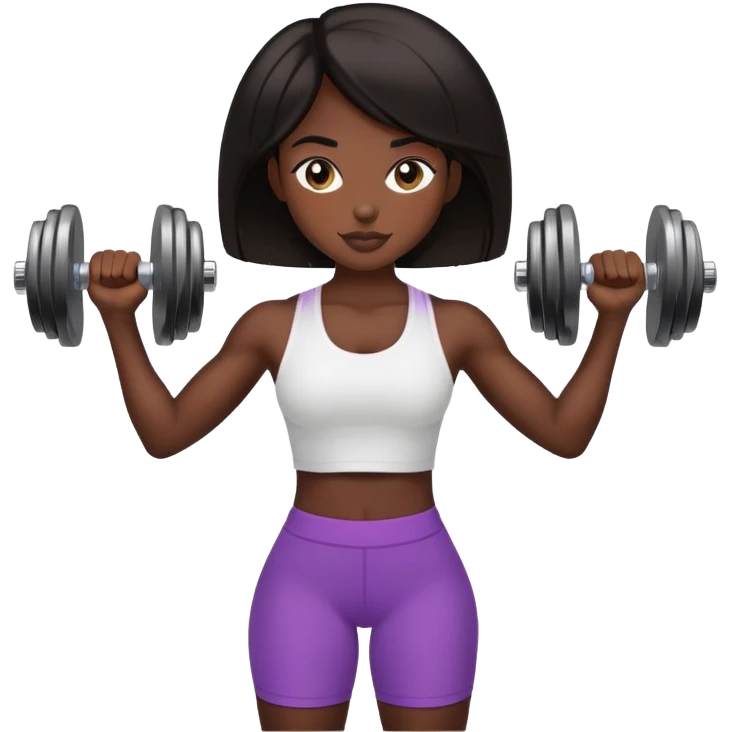 black dark girl mid long dark hair lifting dumbbells emoji