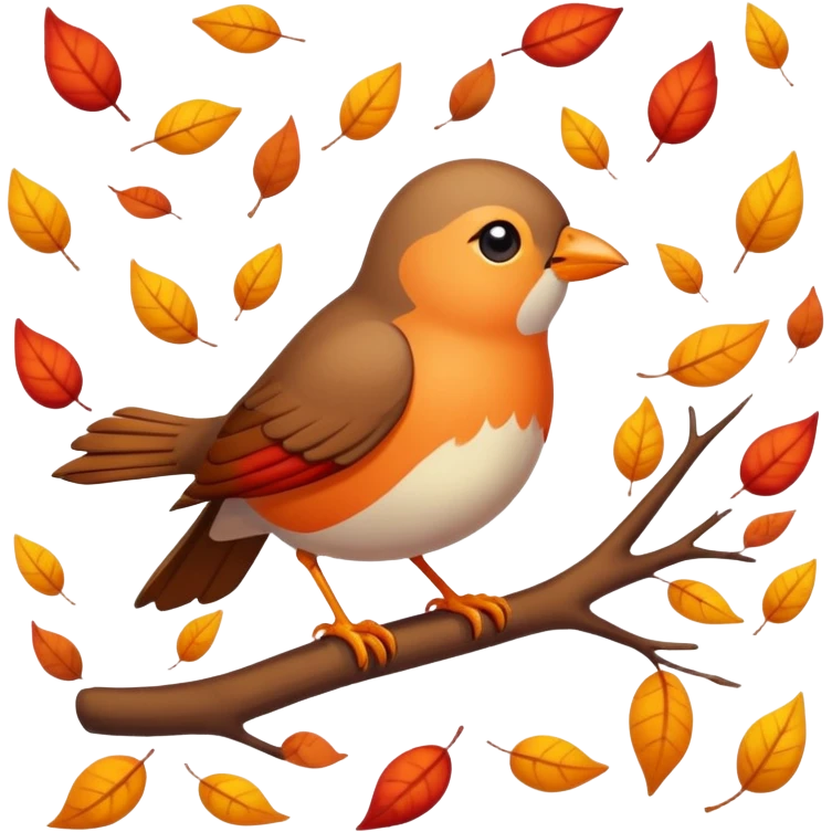 a single bird watching other birds fly away, surrounded by falling autumn leaves emoji