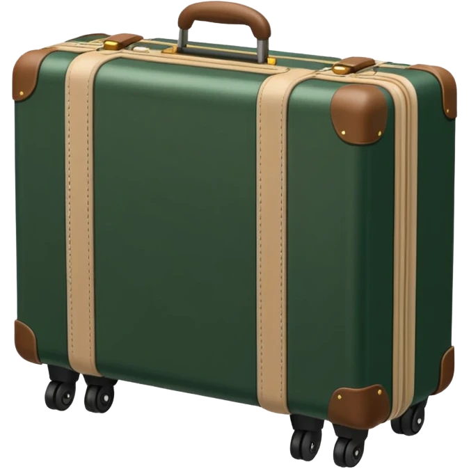 dark green suitcase on wheels with handle and light beige inserts, emoji style emoji
