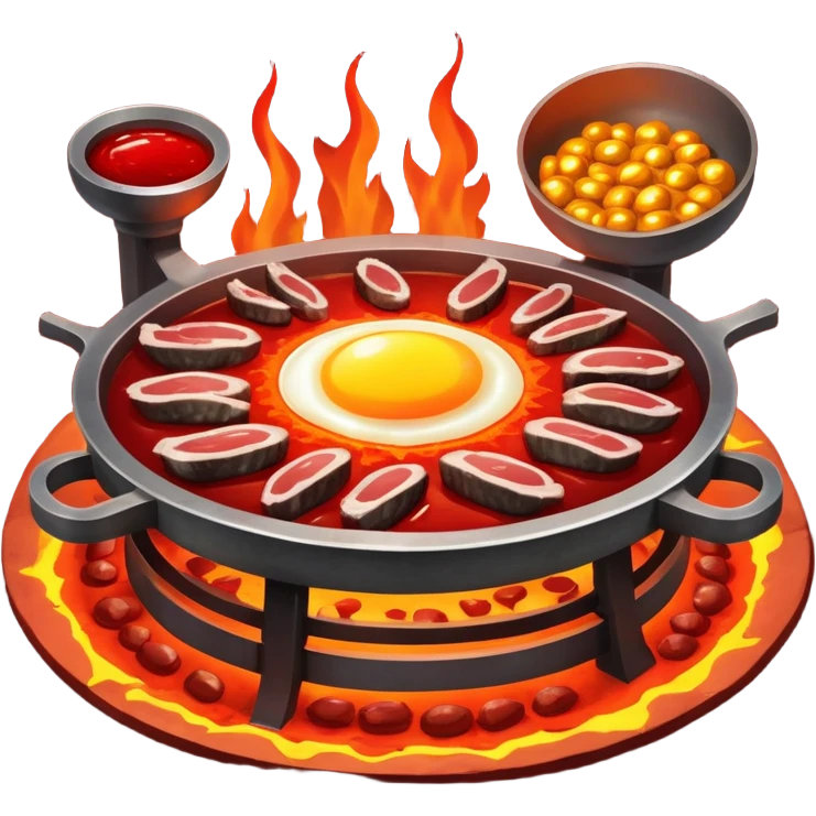 Iron-rich foods (liver, steak, sardines, dark chicken meat, egg yolk) surrounding a glowing forge that transforms them into bright red blood cells. The blood cells carry tiny oxygen molecules throughout a luminous outline of a body, bringing energy to muscles and vital organs. emoji