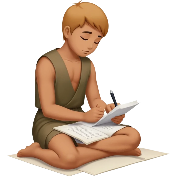 Person on knees writing "Dear God" letter with pleading expression emoji