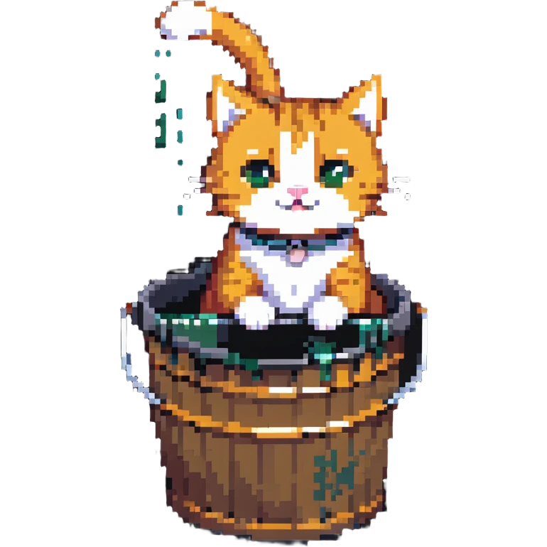 cute cat sitting with a large bucket stuck on its head emoji