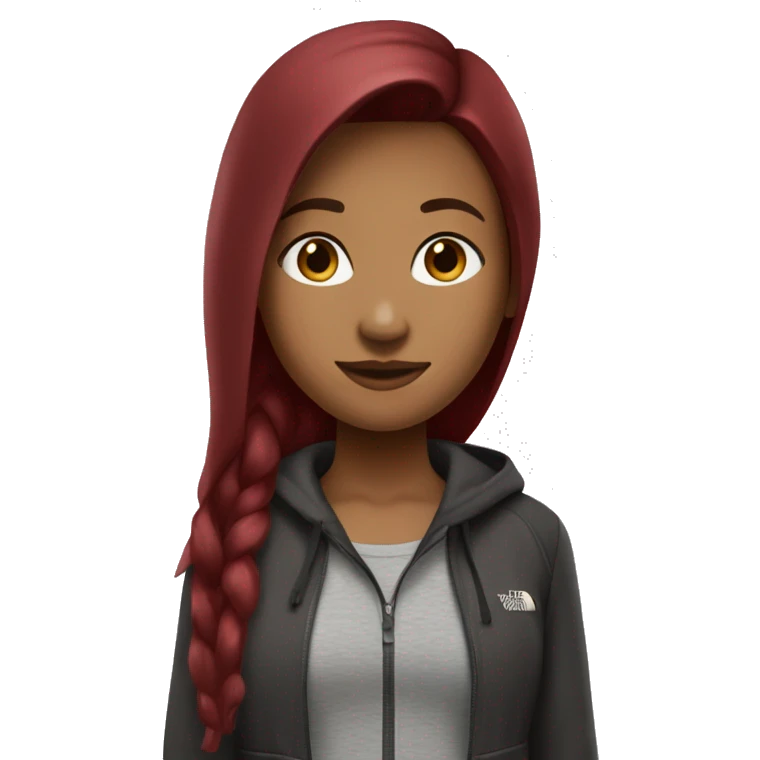 beautiful burgundy straight haired Girl wearing northface full body emoji