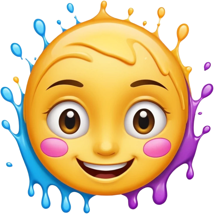 A joyful face with wide eyes and a big smile, tears of laughter flowing. The face radiates positive energy, surrounded by vibrant splashes in dynamic brush strokes. emoji