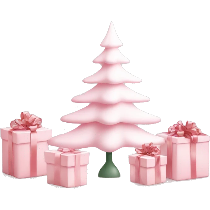 Light pink Christmas gifts under a white Christmas tree  emoji