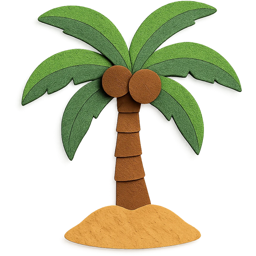 palm tree with coconuts and a sandy base, colorful, paper-craft style emoji