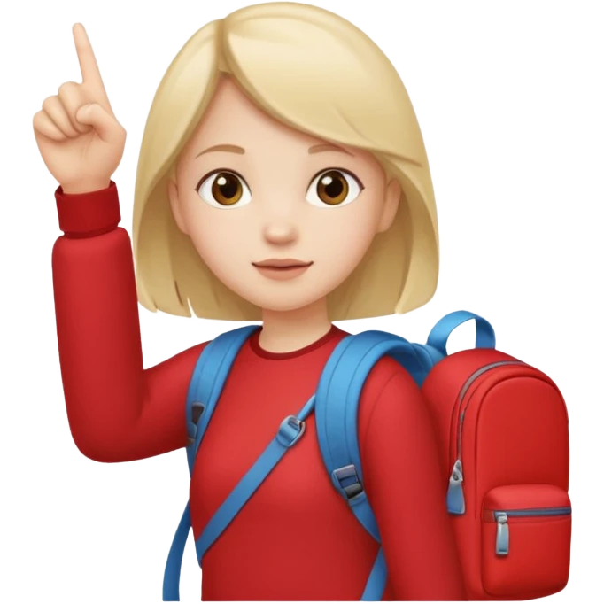 girl with red backpack pointing up to the left emoji