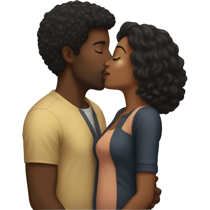 Black woman kissing brunette man emoji