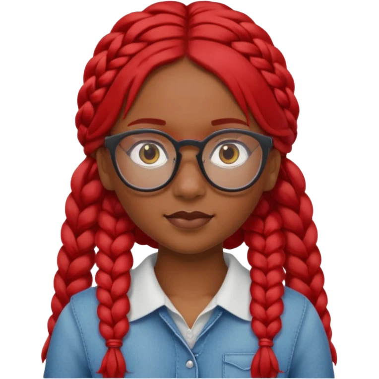 Dark Tan girl with long red plaits and red rimmed  glasses head neck and shoulder shot only emoji