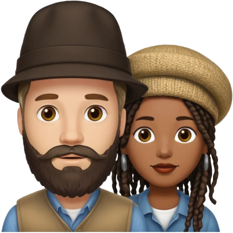 Couple emoji -WHITE with man with beardmwoth hate on and BLACK FEMALEwith mid length locs emoji